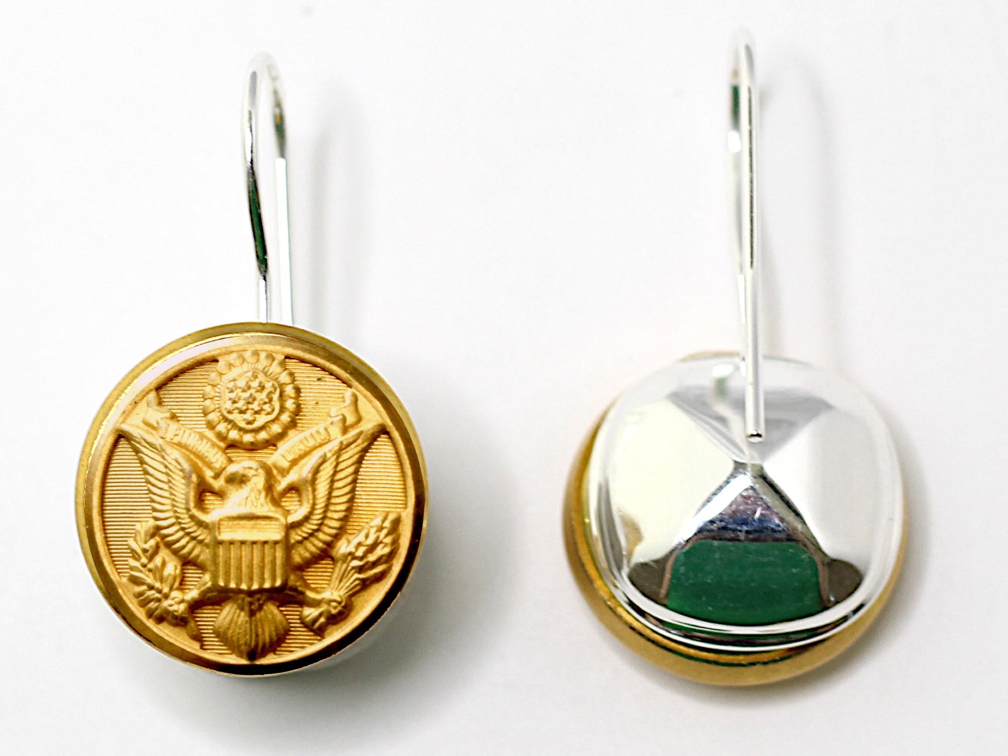 Army Button French Wire Earrings