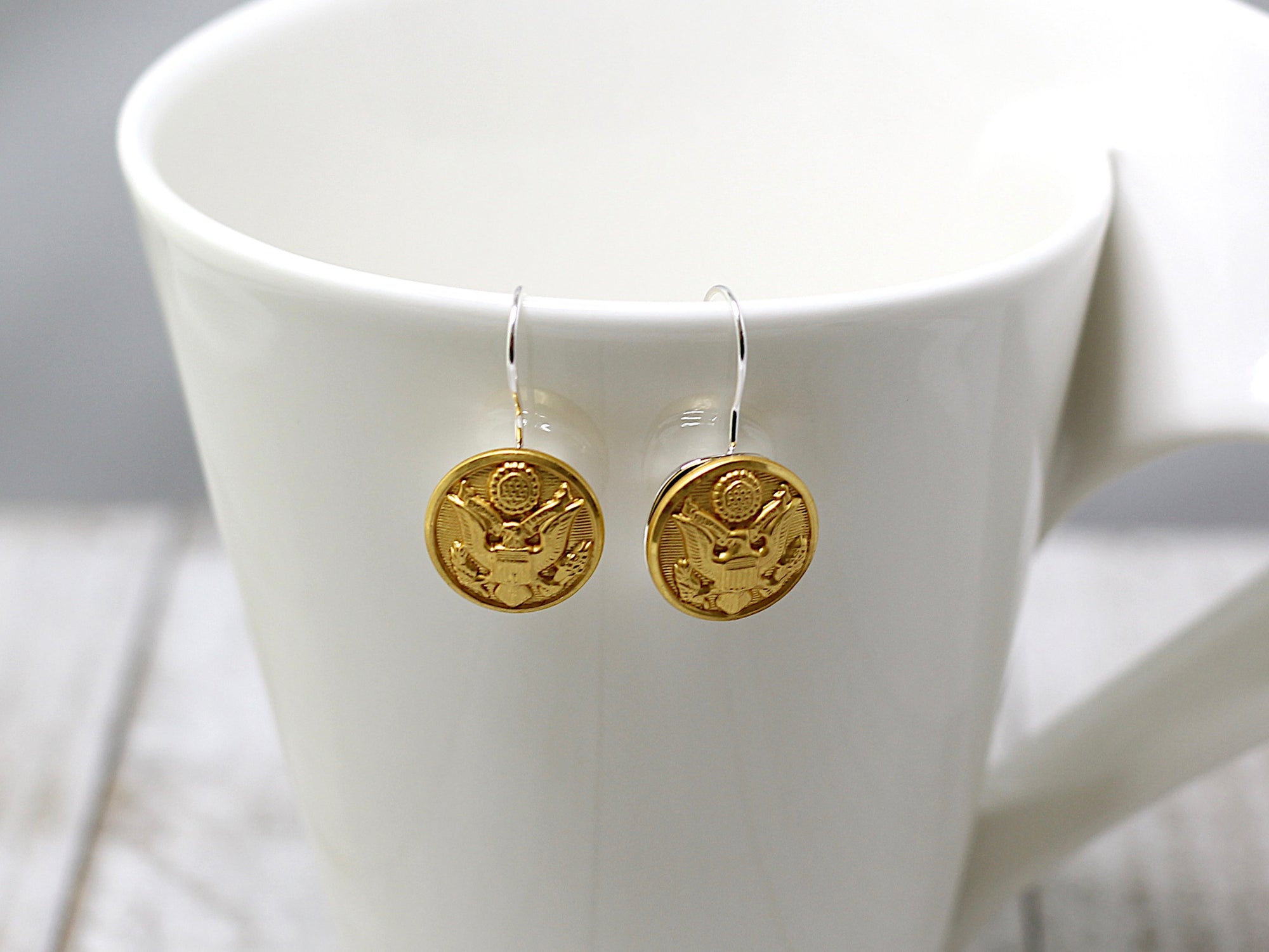 Army Button French Wire Earrings