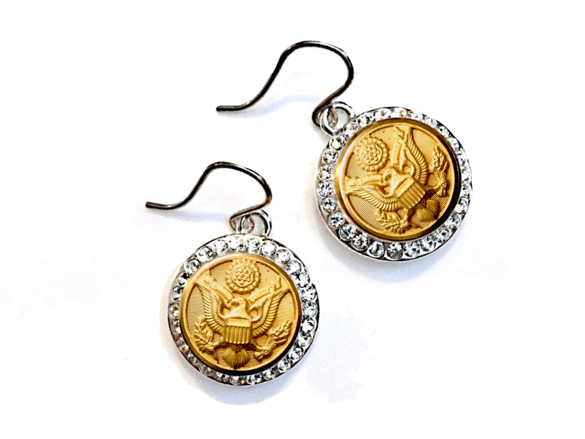 Army Button Small Rhinestone Earrings