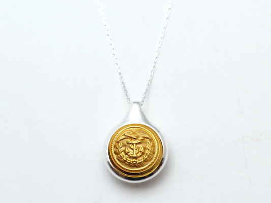 Coast Guard Button Sleek Silver Necklace