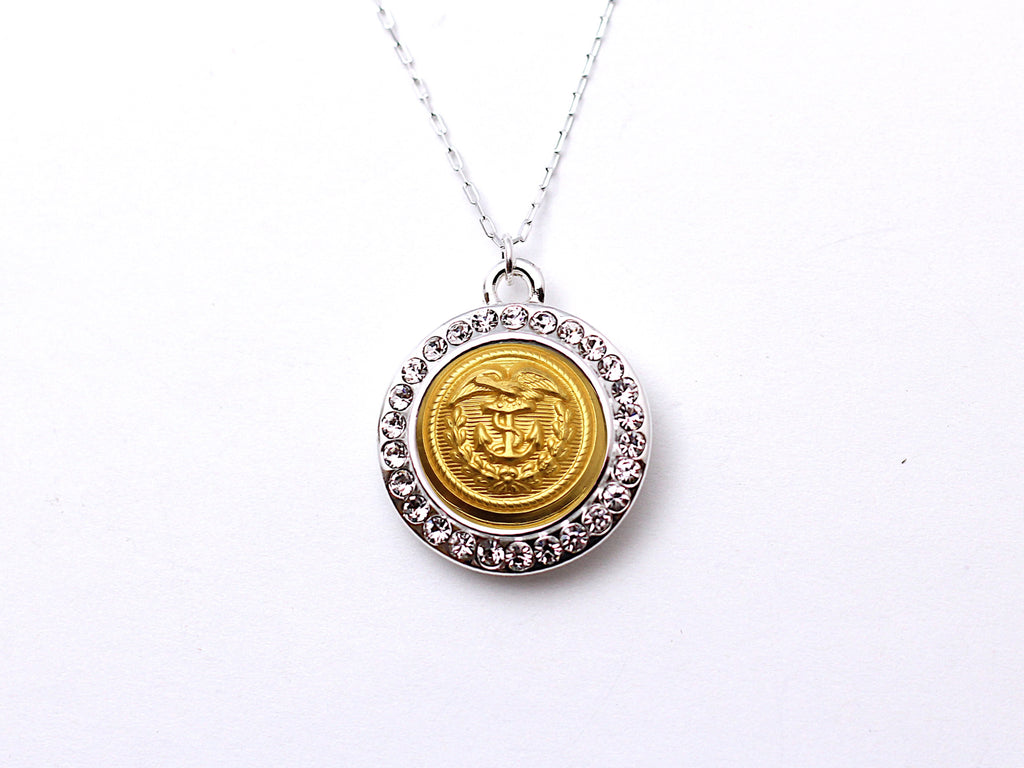 Coast Guard Necklace - Small Rhinestone Silver Pendant
