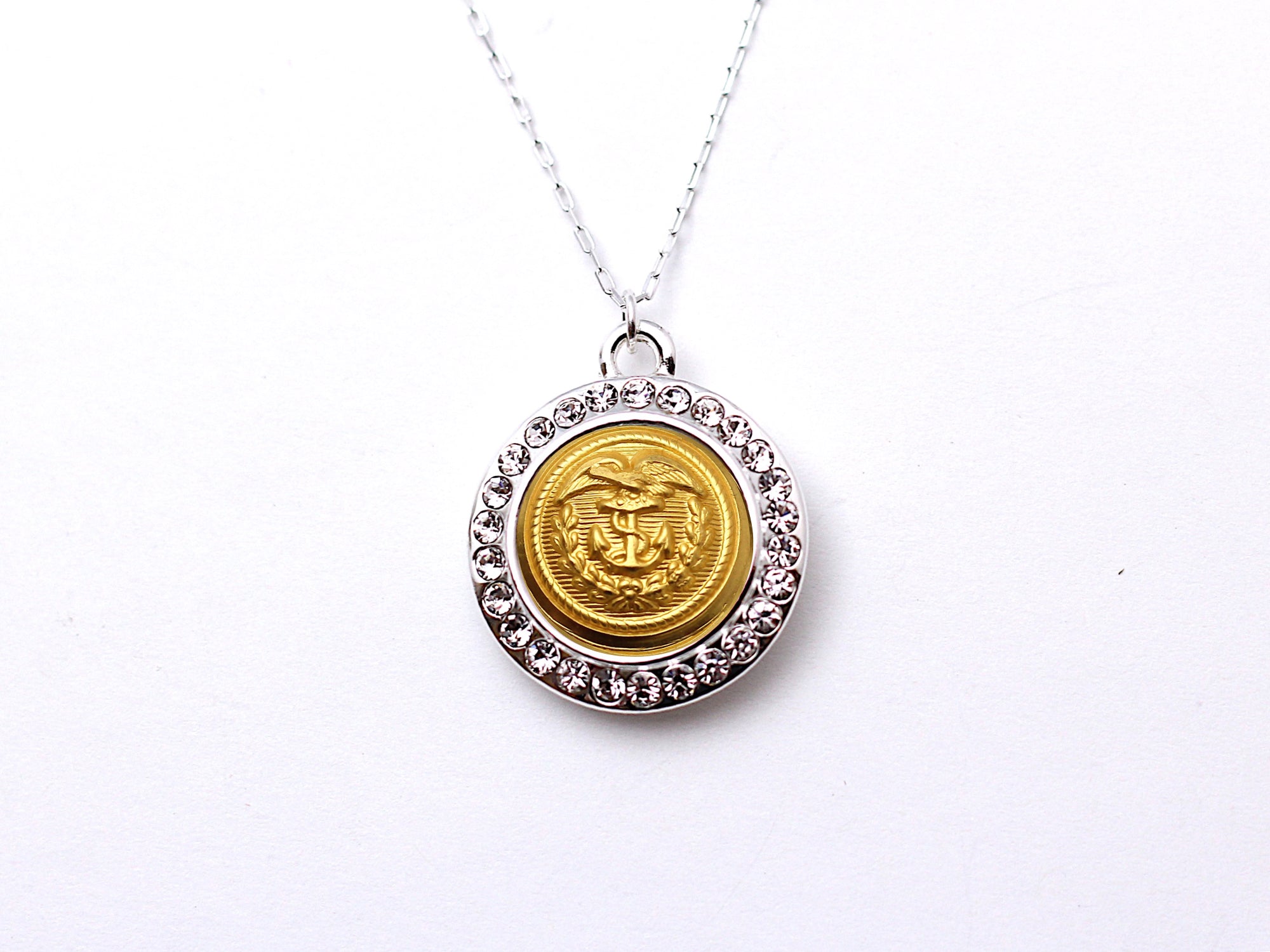 Coast Guard Necklace - Small Rhinestone Silver Pendant