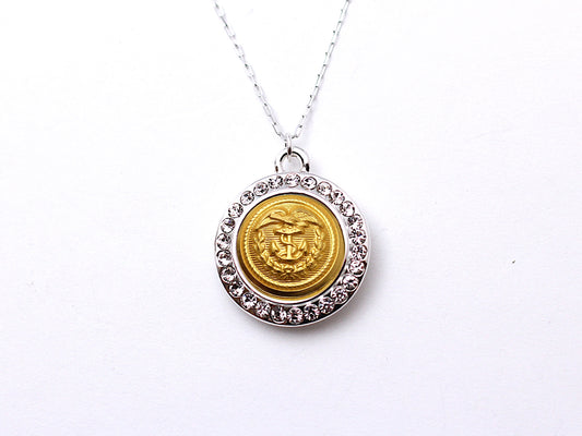 Coast Guard Necklace - Small Rhinestone Silver Pendant
