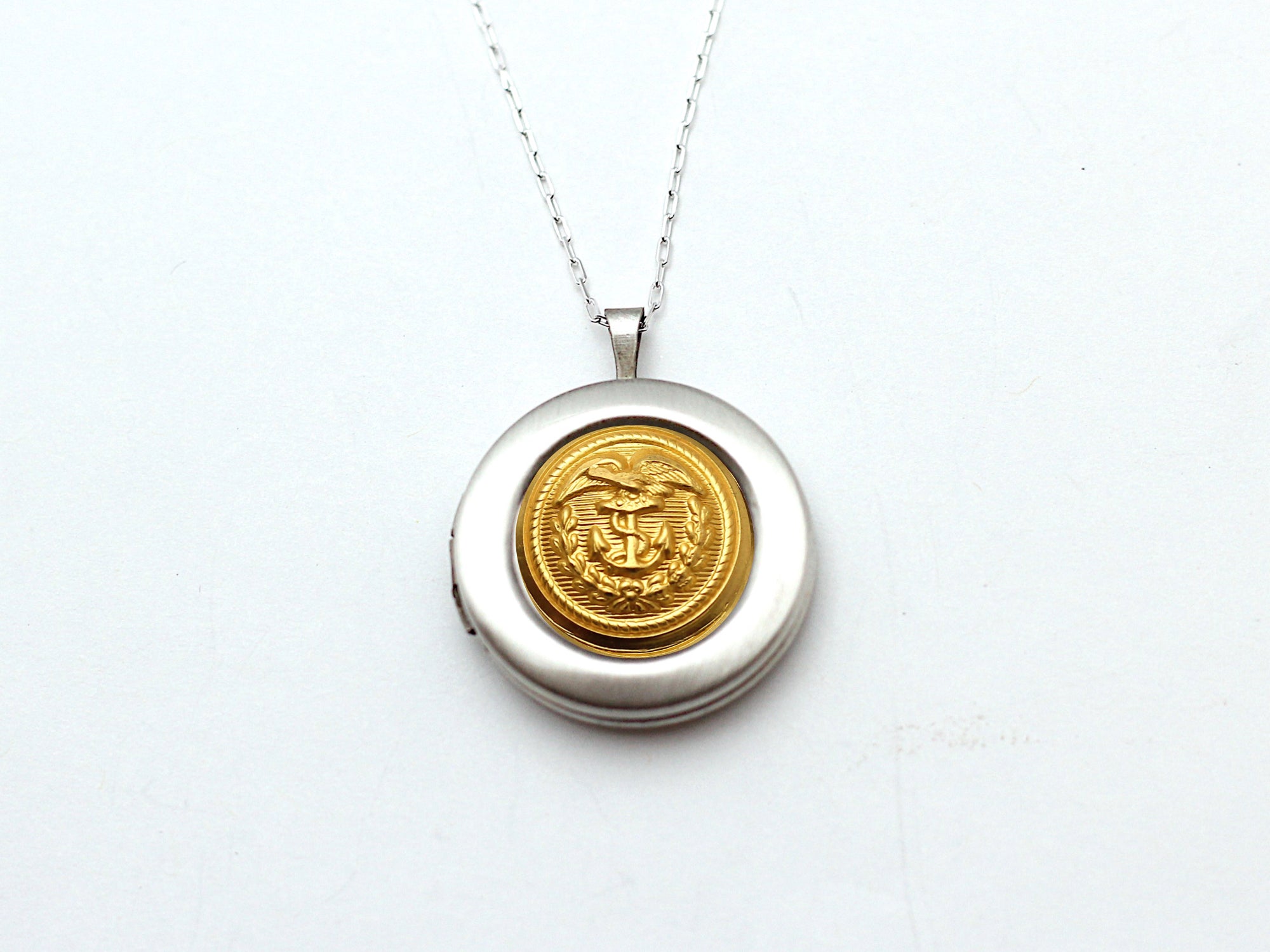 Coast Guard Button Silver Locket Necklace