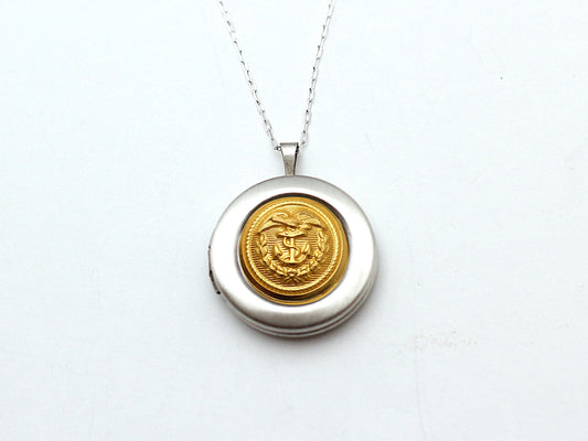 Coast Guard Button Silver Locket Necklace