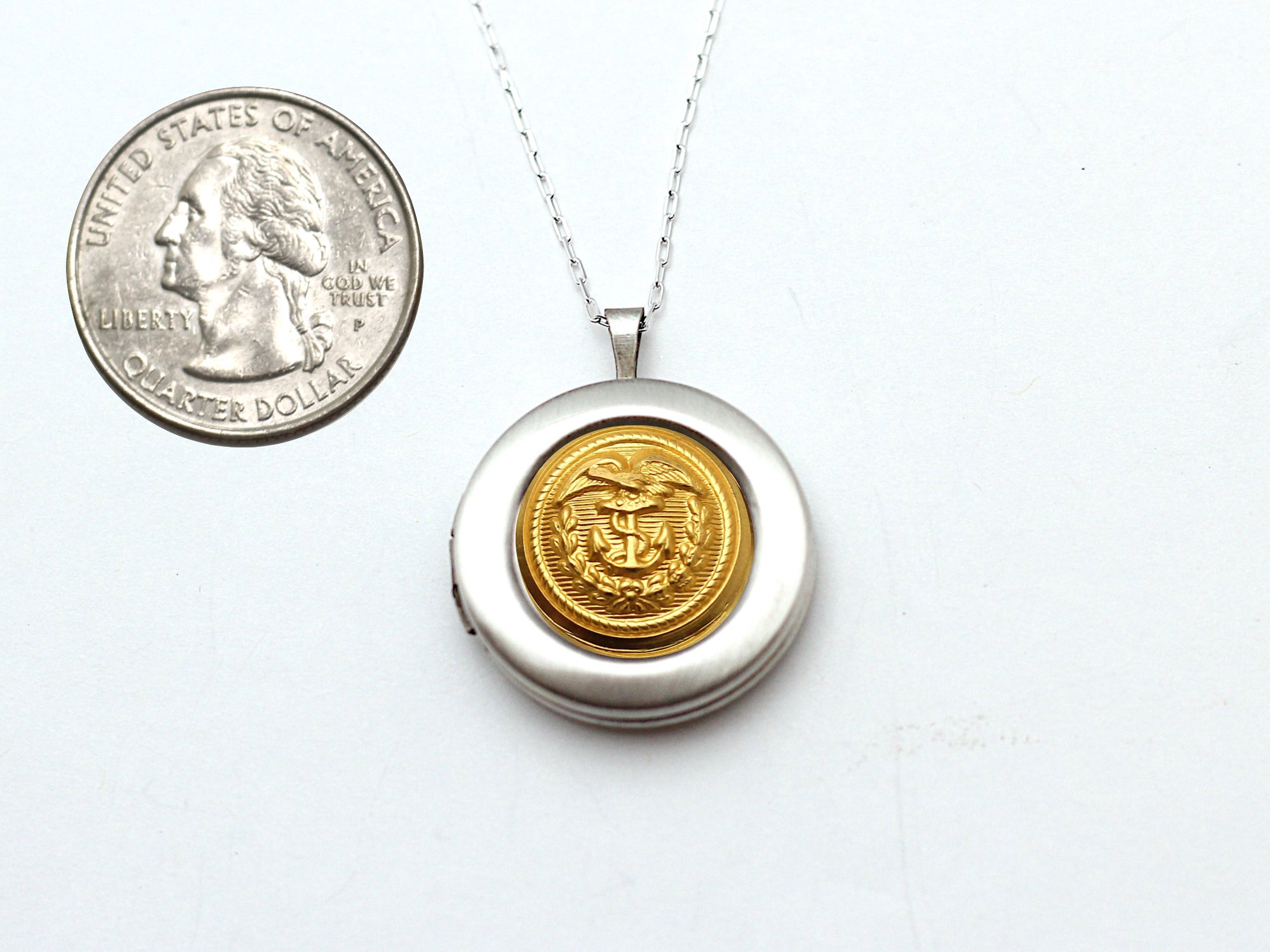 Coast Guard Button Silver Locket Necklace