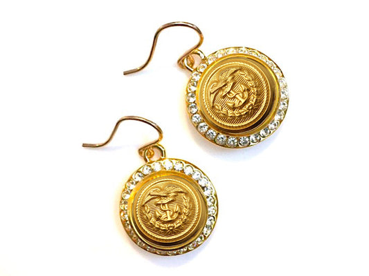 Coast Guard Button Small Rhinestone Earrings