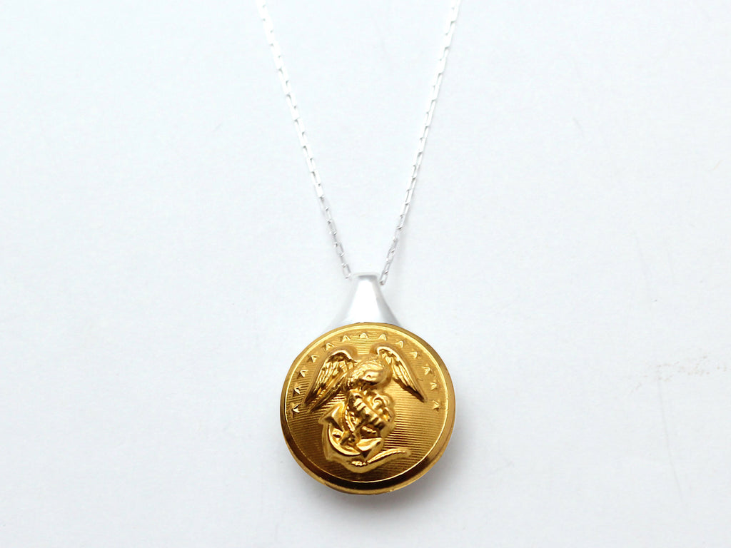 Marine Corps Button Sleek Silver Necklace