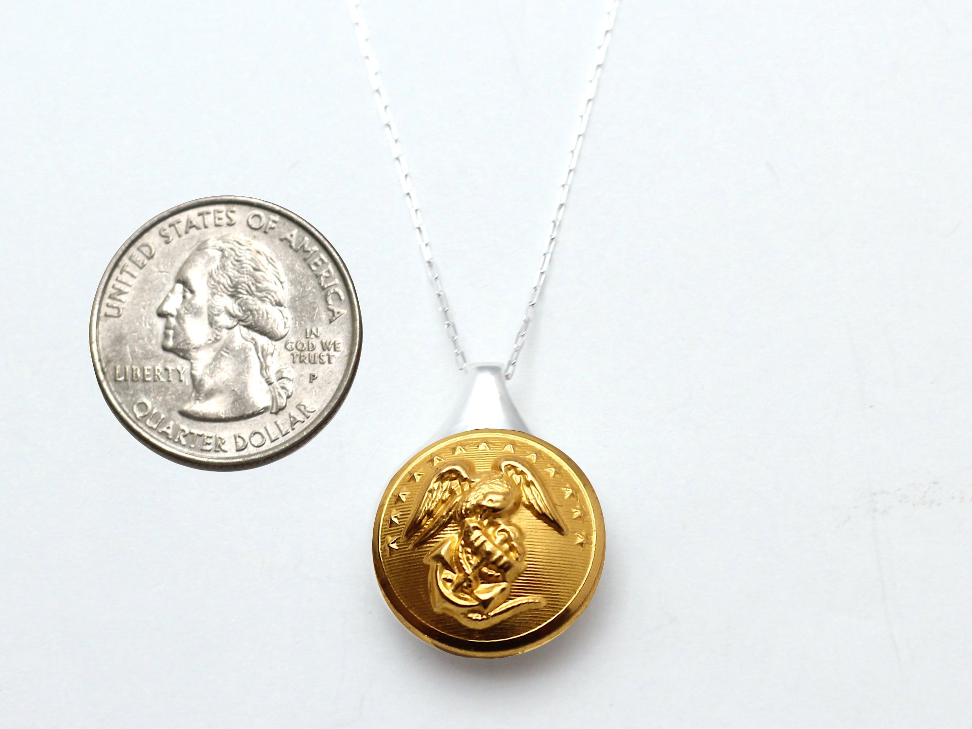 Marine Corps Button Sleek Silver Necklace