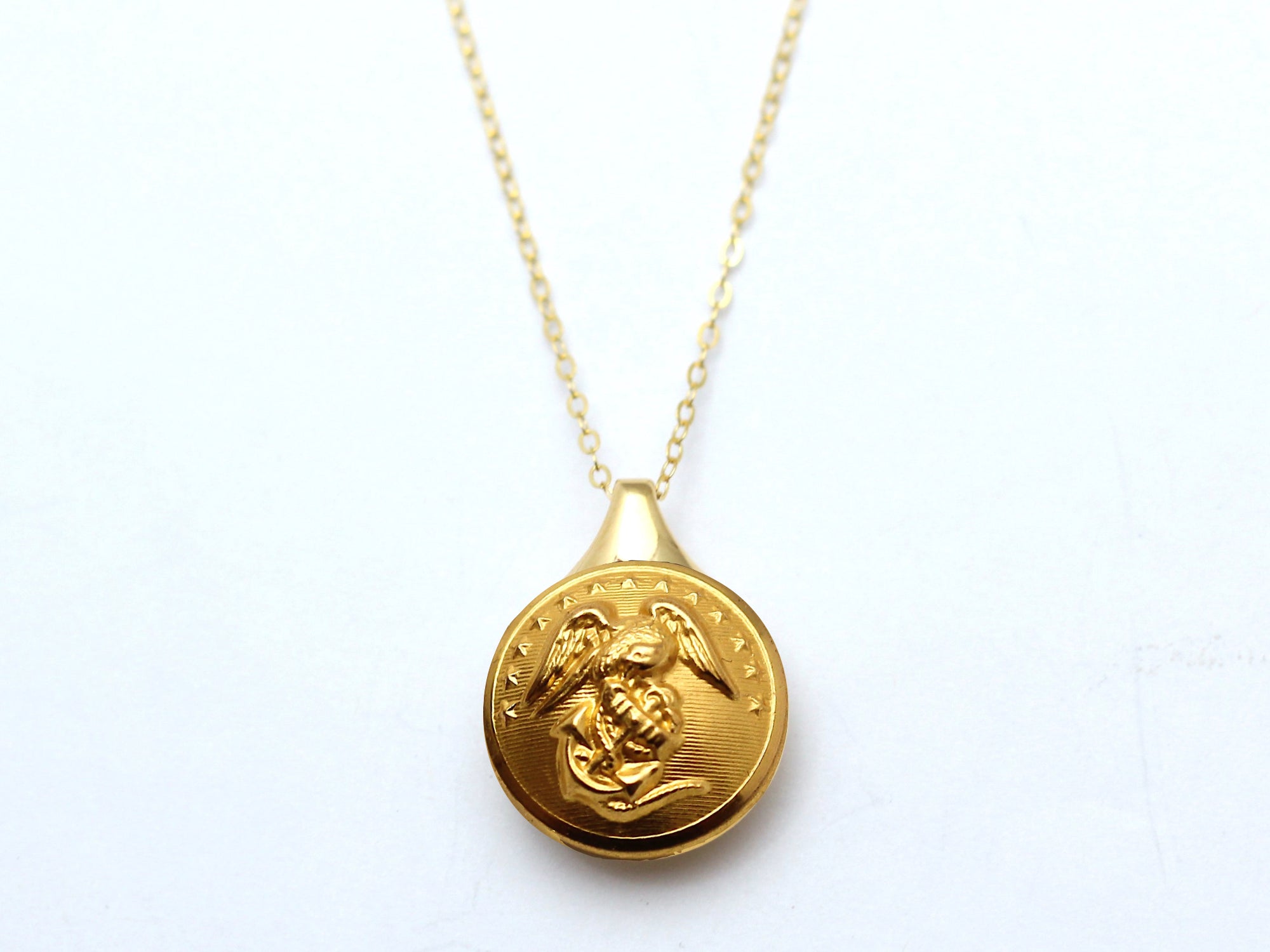 Marine Corps Button Sleek Gold Necklace