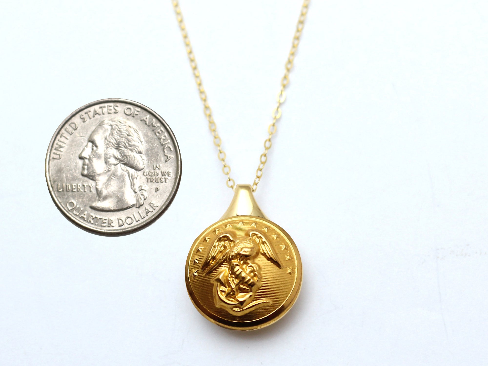 Marine Corps Button Sleek Gold Necklace