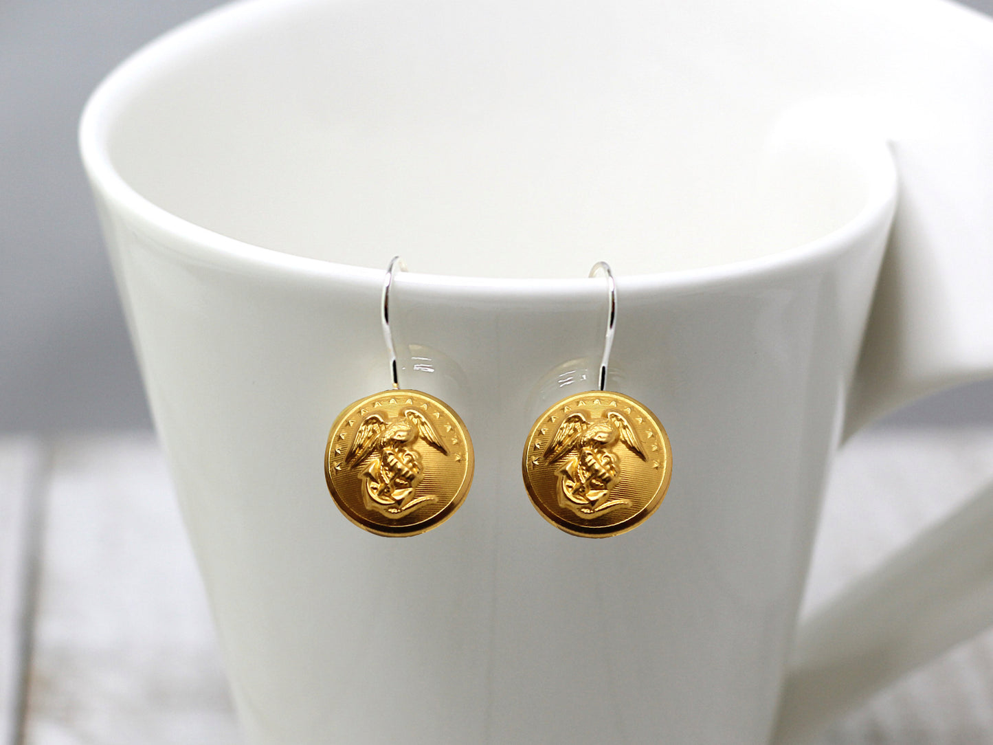 Marine Button French Wire Earrings