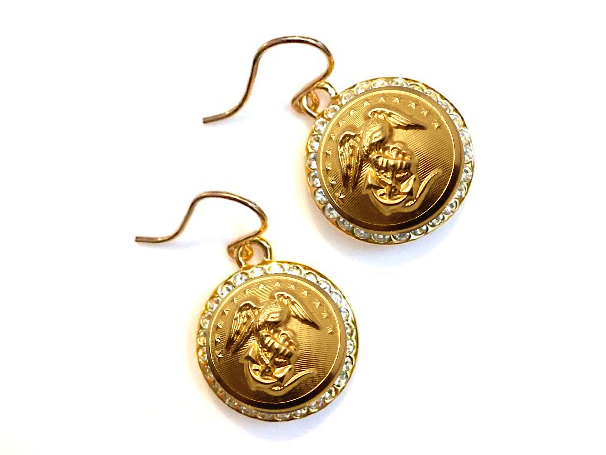 Marine Button Small Rhinestone Earrings