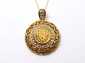 U.S. Military Academy  Button Necklace - Large Gold Rhinestone Pendant