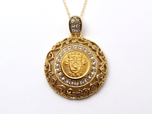 U.S. Military Academy  Button Necklace - Large Gold Rhinestone Pendant