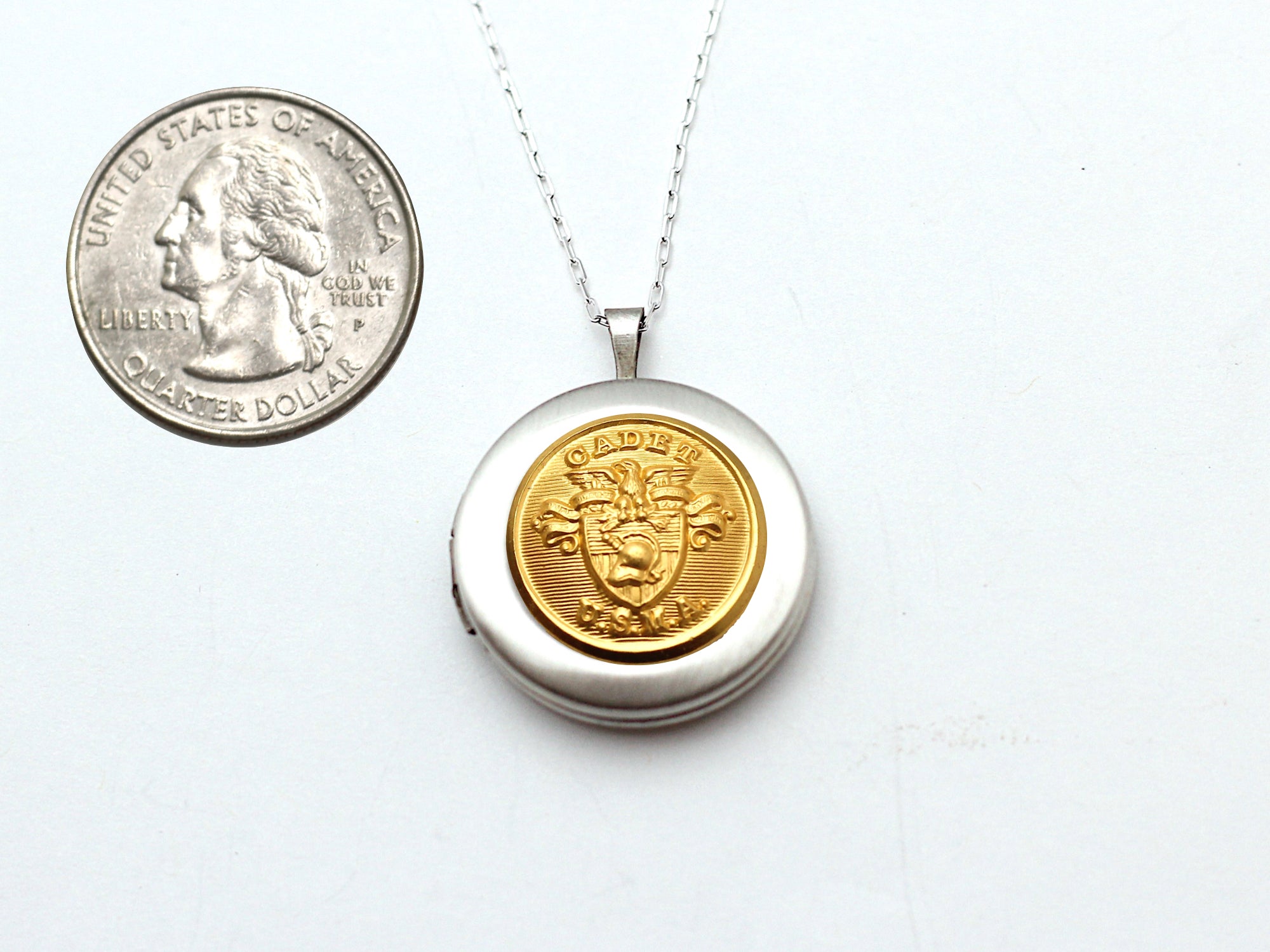 U.S. Military Academy Button Silver Locket Necklace