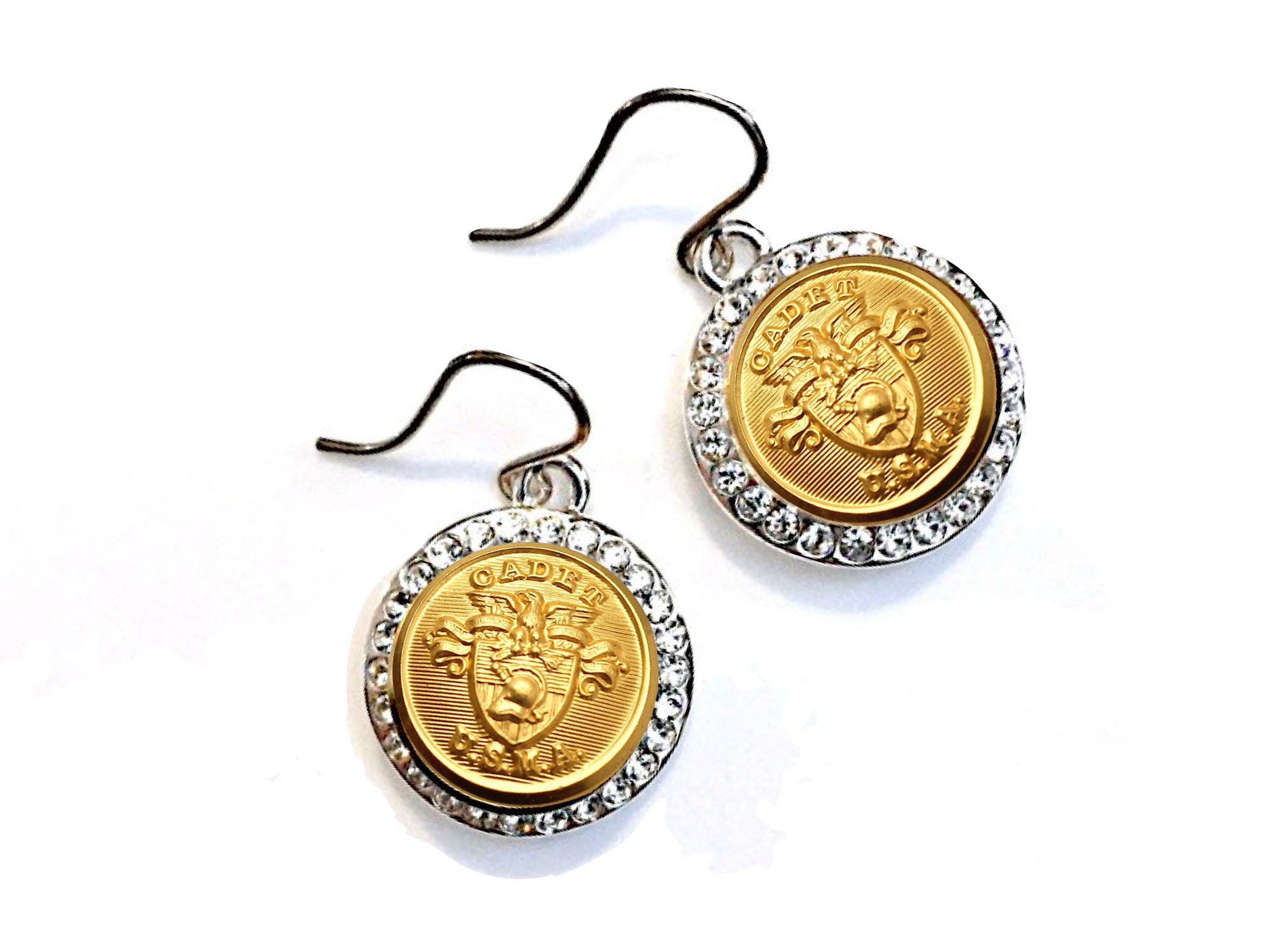 USMA Button Small Rhinestone Earrings