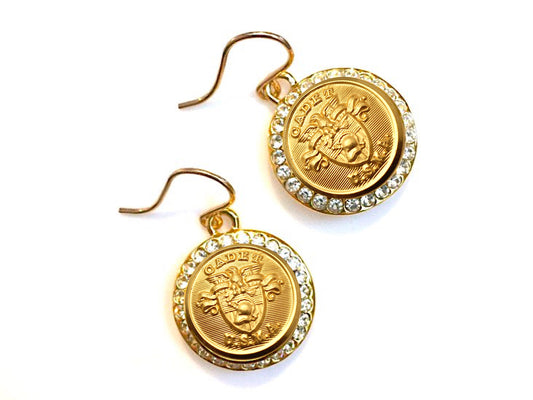 USMA Button Small Rhinestone Earrings