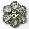 A military brooch featuring the 4th Infantry Division unit insignia with silver and gold colors and crystal rhinestones.