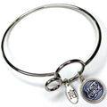A silver-colored memory wire bracelet with two charms, one of which reads 'Space Force'.