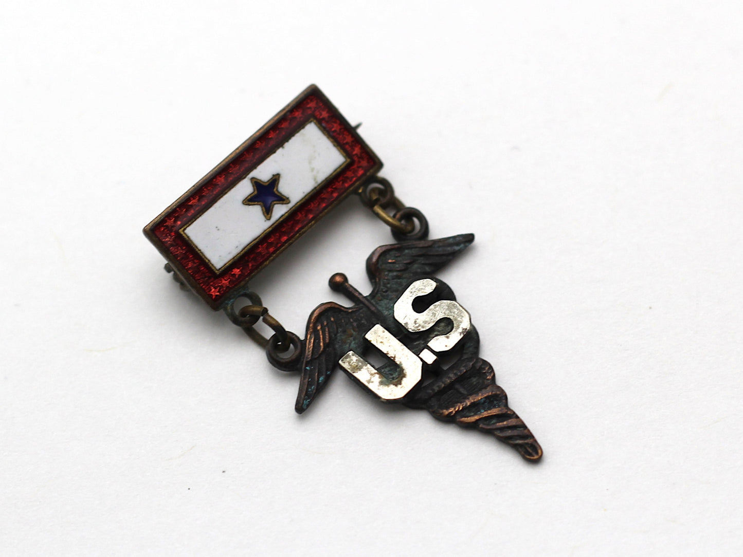 WWII-era Vintage Sweetheart Pin Medical Caduceus and 1 Blue Star VB140