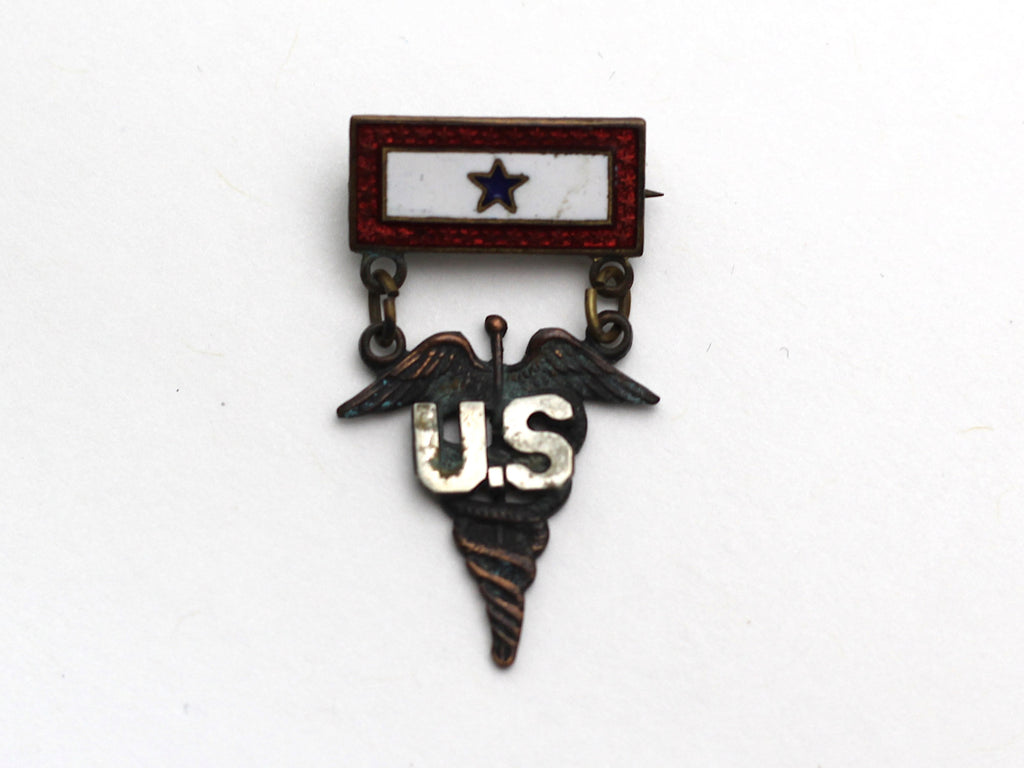 WWII-era Vintage Sweetheart Pin Medical Caduceus and 1 Blue Star VB140