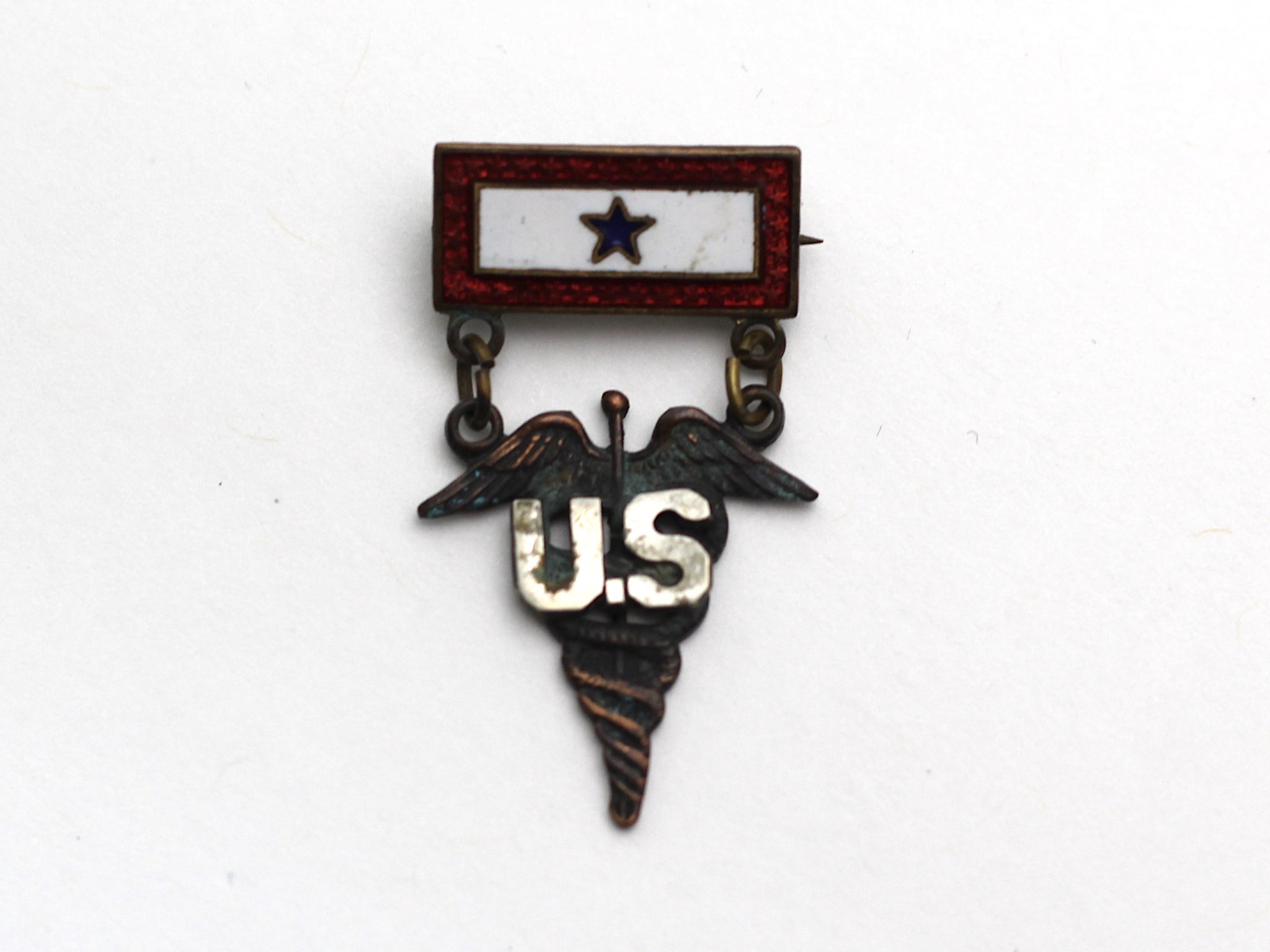 WWII-era Vintage Sweetheart Pin Medical Caduceus and 1 Blue Star VB140