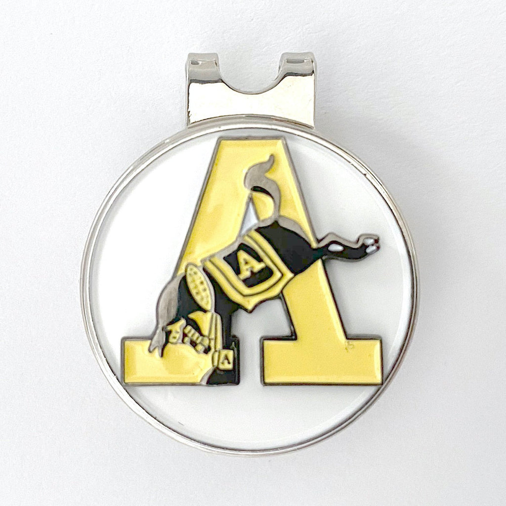 A gold-colored golf hat clip with a 'A' letter embellishment, likely representing the United States Military Academy.