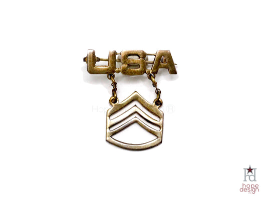 WWII-era Vintage Sweetheart Pin | Army SSG Rank VB34